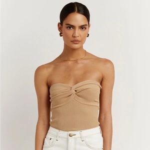 dissh anika twisted warm wheat knit top